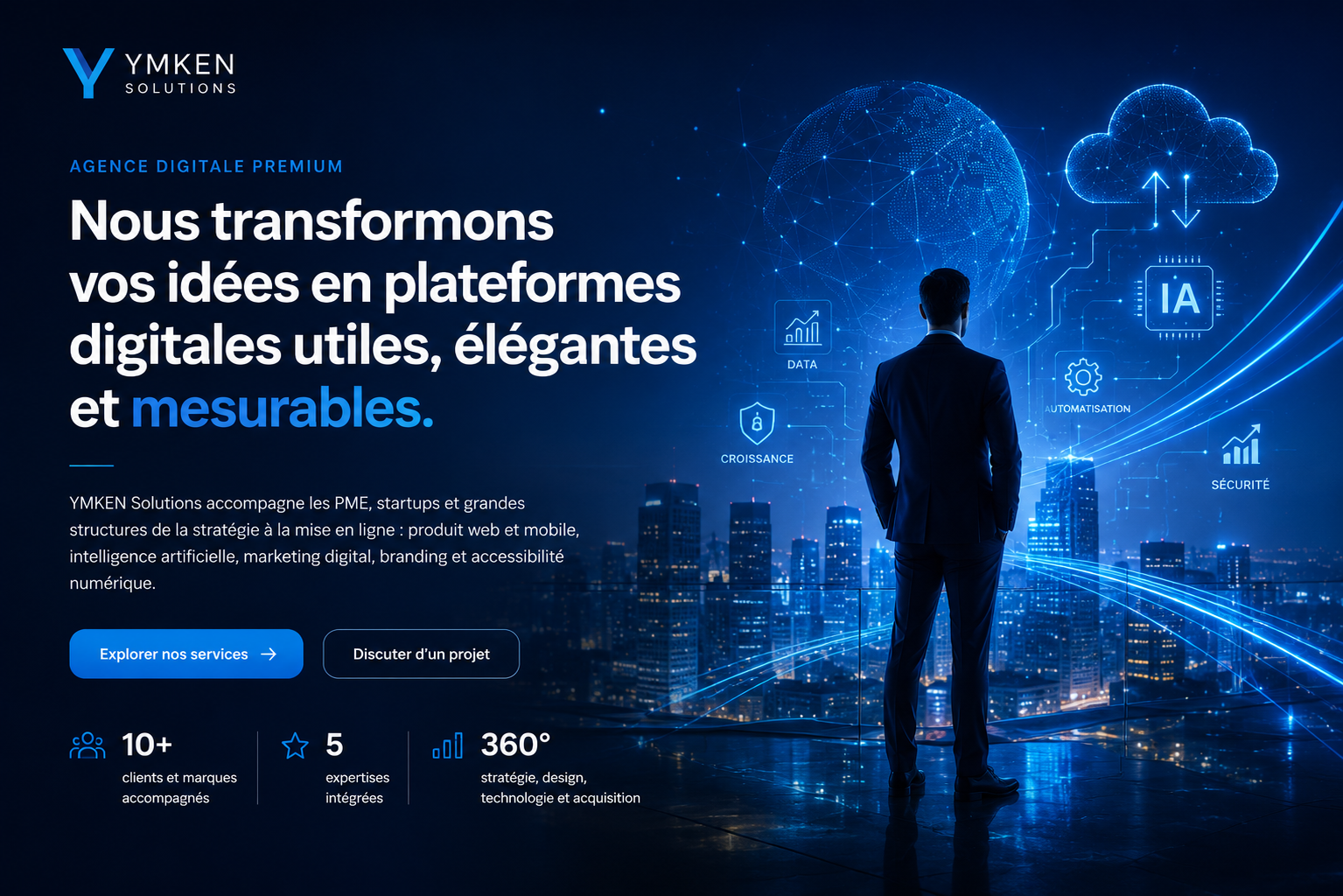 Univers digital YMKEN associant cloud, données, intelligence artificielle et automatisation